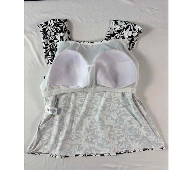 NWT Lands End Tankini Top Womens 22W Black White Floral Square Neck Modest Swim - Picture 6 of 6